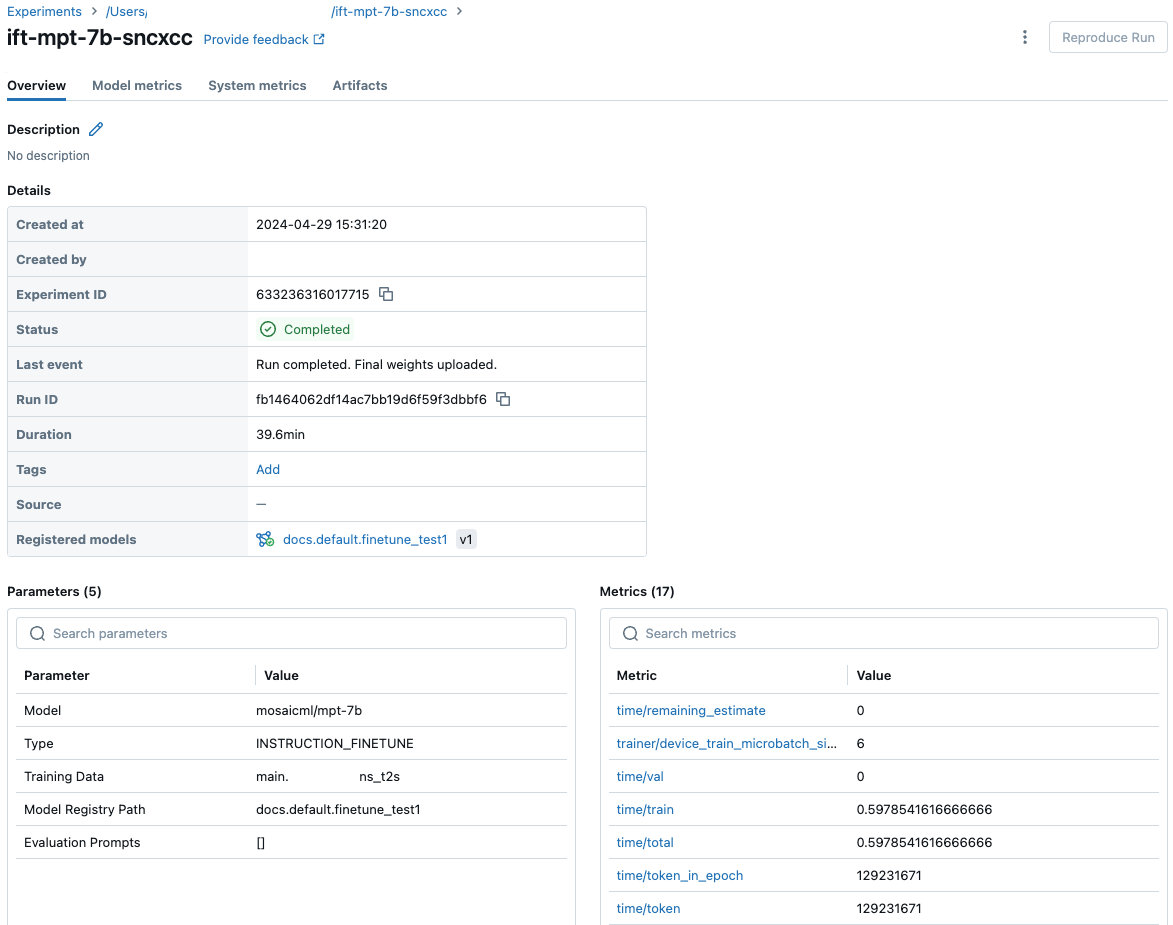 página de execução