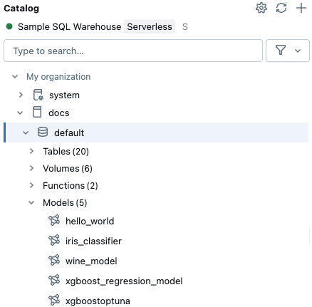 Seção da árvore do gerenciador de catálogos mostrando modelos.