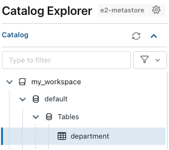 Usar o Gerenciador de Catálogos para localizar uma tabela no catálogo de workspaces