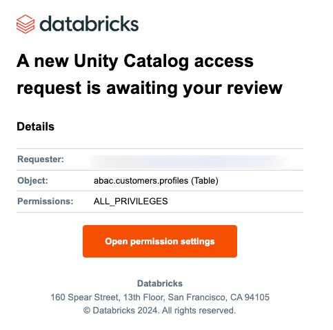 Solicitação de acesso ao destino de email.