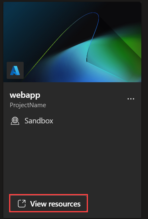 Captura de tela mostrando um cartão de ambiente. O link Exibir recursos está realçado.