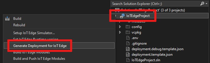 Captura de tela da localização do item de menu 'gerar implantação'.