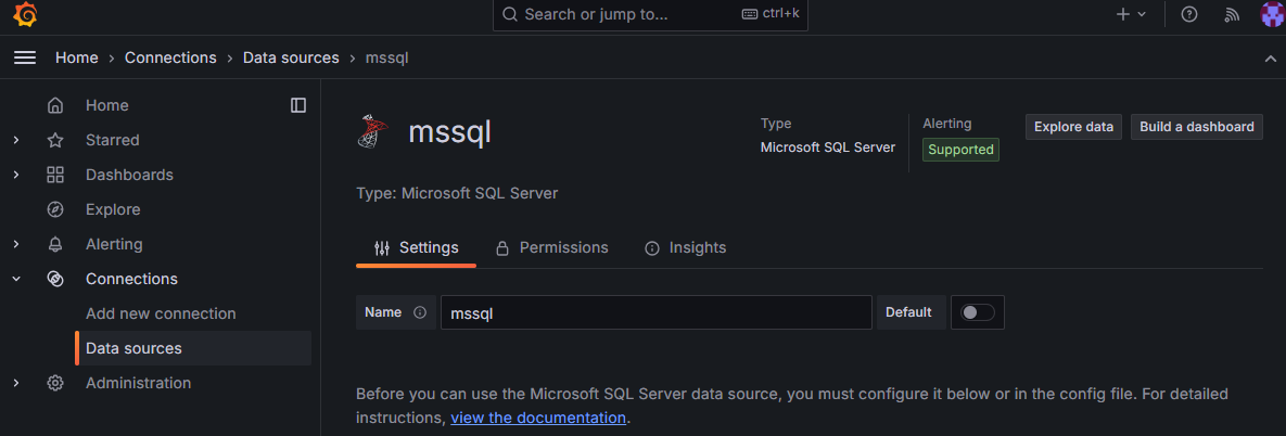 Captura de tela&nbsp;da página Adicionar fonte de dados no Grafana.
