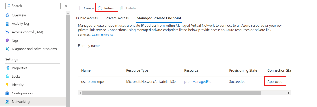 Captura de tela da plataforma&nbsp;do Azure mostrando o botão Atualizar.