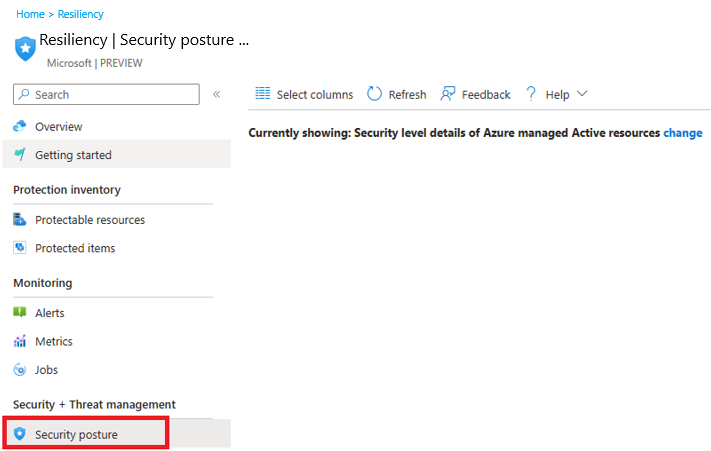 A captura de tela mostra a seleção da postura de segurança.