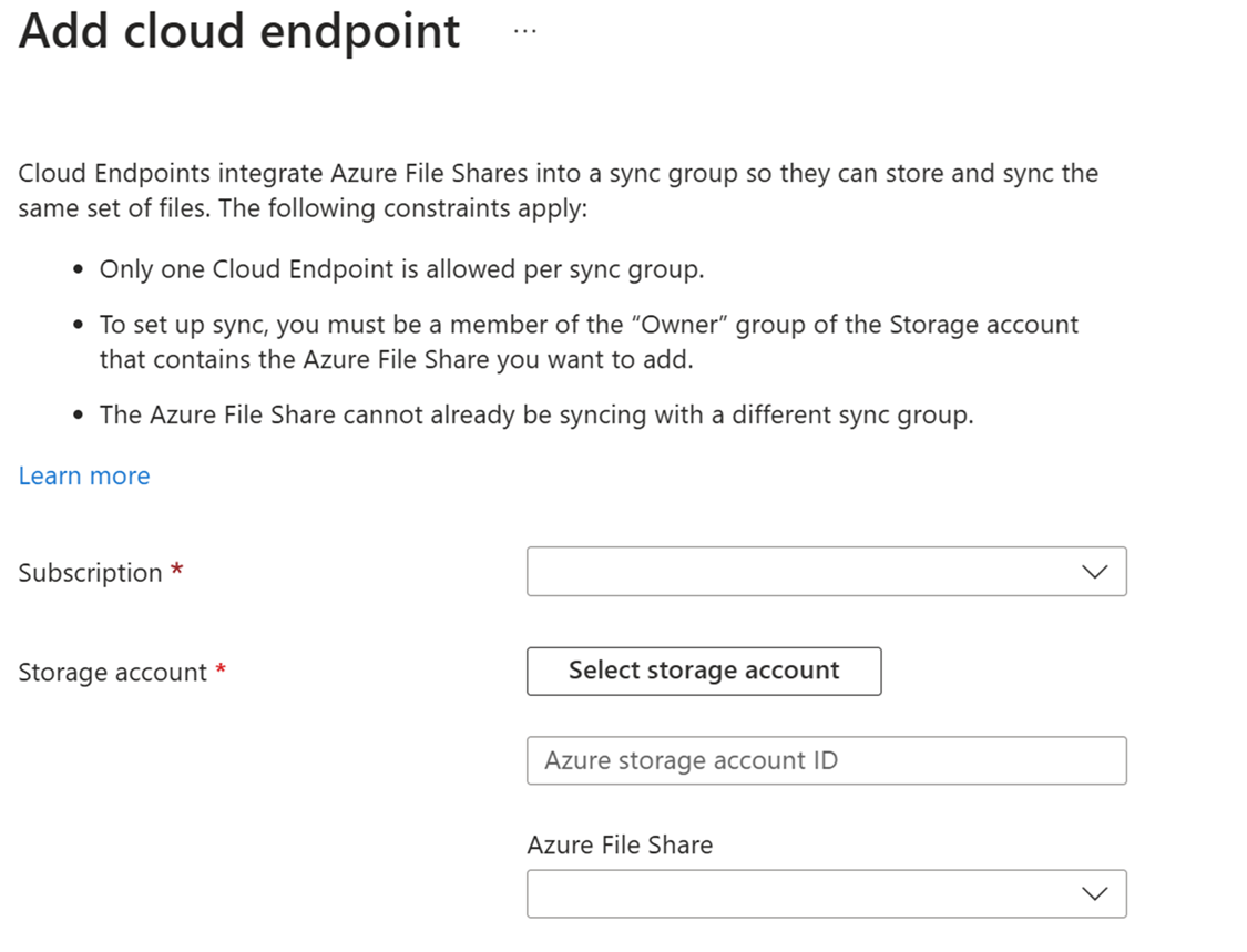 Captura de tela do painel para inserir detalhes sobre um novo ponto de extremidade na nuvem no portal do Azure.