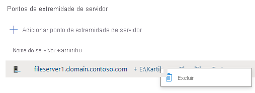 Captura de tela que mostra como remover um endpoint de servidor de um grupo de sincronização.