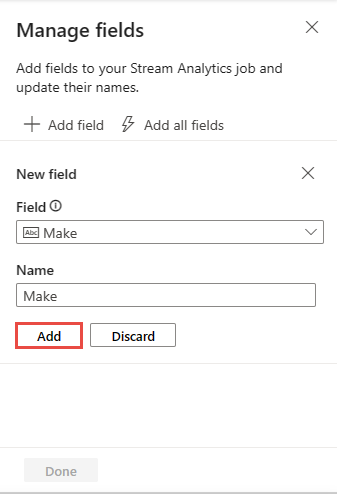 Captura de tela mostrando&nbsp;o botão Adicionar na página Gerenciar campos.