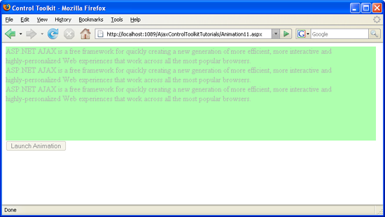 A animação é executada imediatamente, sem um clique do mouse (e com pouca marcação)