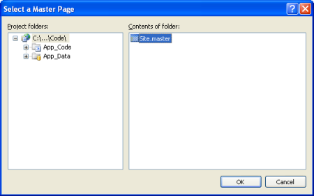 Escolha a página mestra que esta página ASP.NET deve usar
