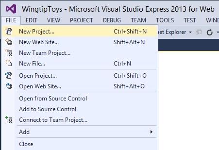Criar o Projeto – Novo Item de Menu do Projeto