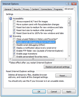 Configurando o Internet Explorer para depuração.