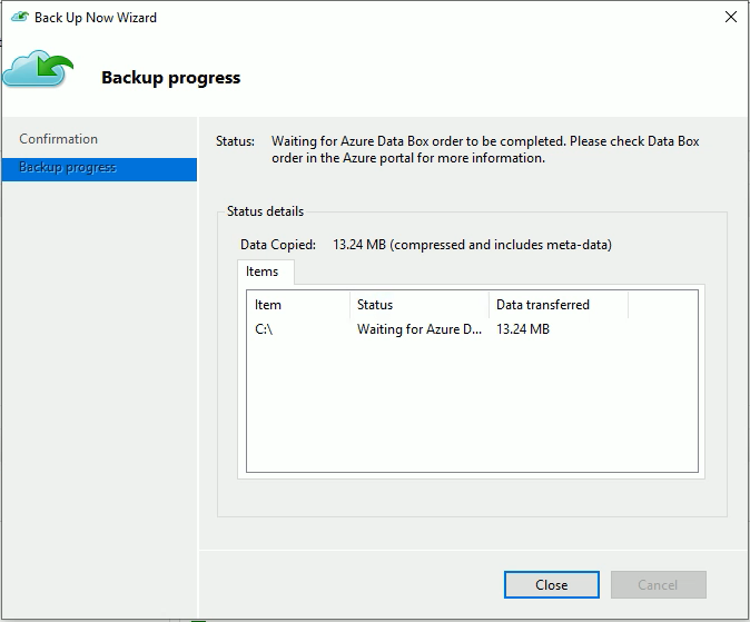 A captura de tela mostra o progresso do Backup.