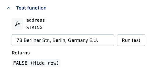 Exemplo de teste de função de mascaramento de filtro de linha ABAC.