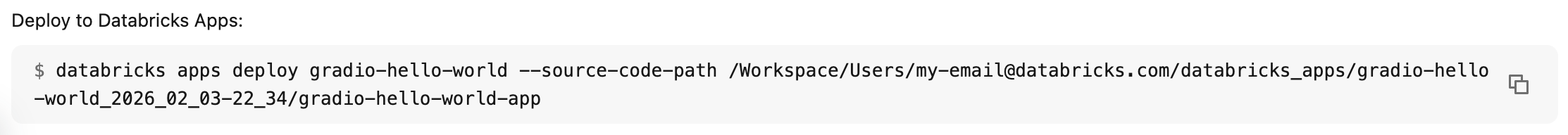 Copiar o comando para implantar um aplicativo