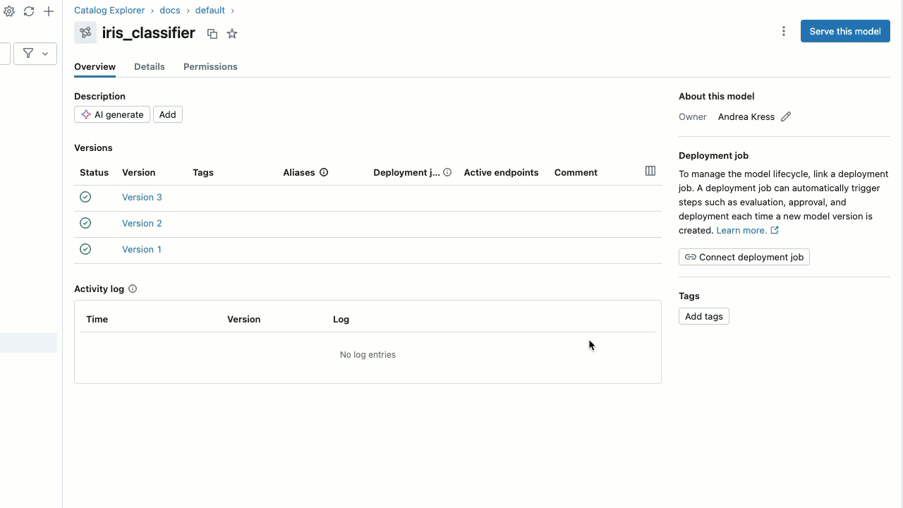 Como adicionar um alias a uma versão de modelo da página de detalhes do modelo.