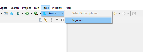Faça login no Azure usando o Eclipse IDE.