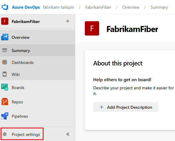 Captura de tela do botão Configurações do Projeto.