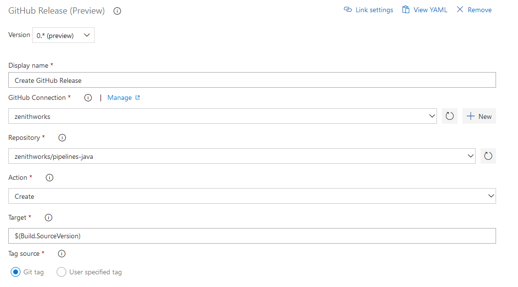 Tarefa de versão do GitHub.
