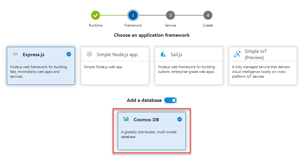 Use o Portal do Azure para configurar e implantar em um banco de dados do Azure Cosmos DB.