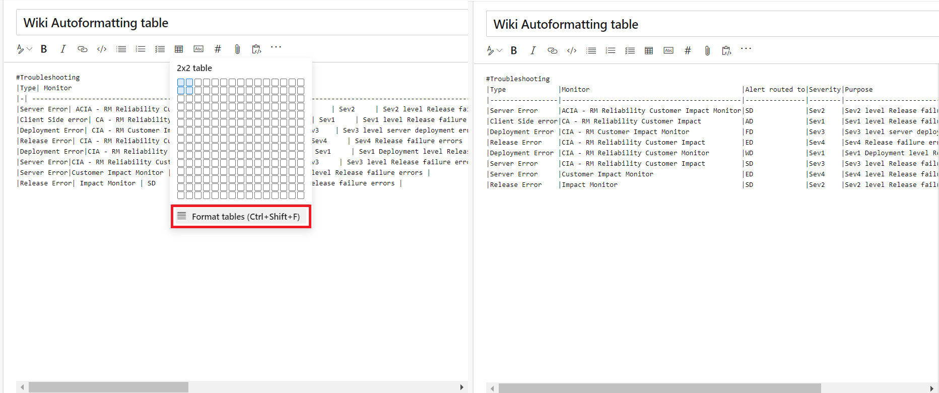 Formatação automática de tabelas markdown.