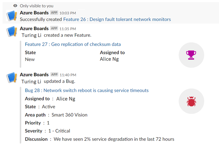 Aplicativo do Azure Boards para Slack.