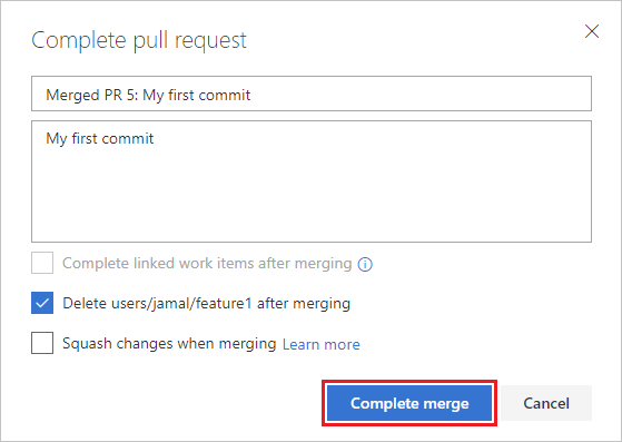 Concluir solicitação de pull