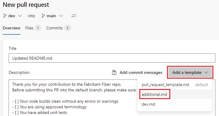 Modelo de solicitação de pull adicional