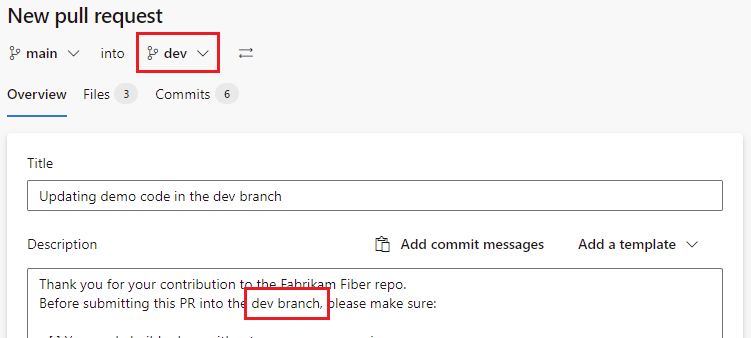 Modelo de solicitação de pull específico do branch
