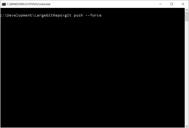 Captura de tela que mostra o prompt de comando – git push --force.