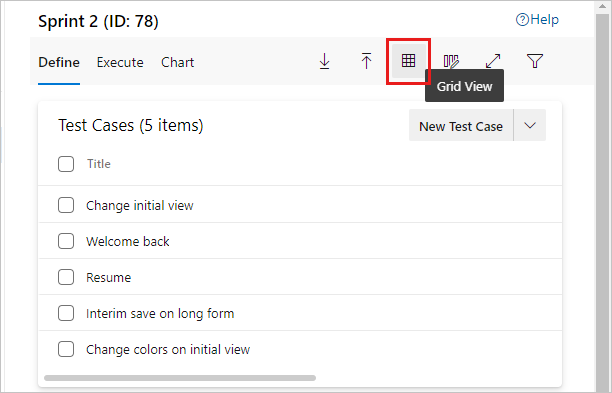 Captura de tela mostrando o botão Modo de Exibição de Grade usado para abrir o modo de exibição Grade.