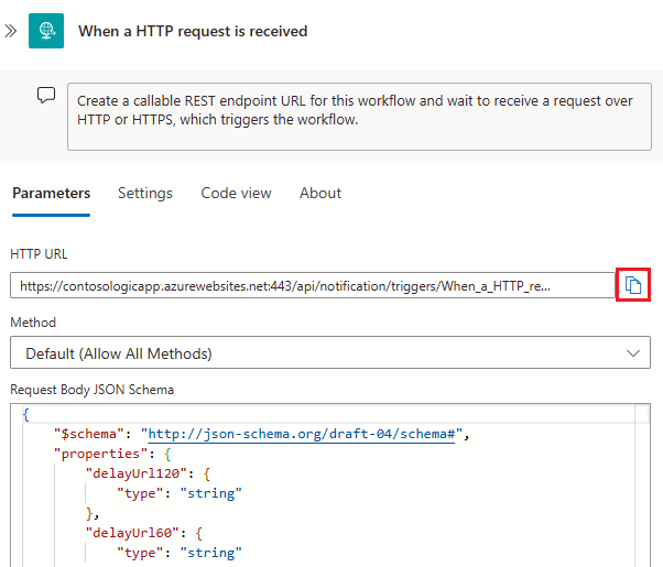 Captura de tela mostrando a cópia da URL do webhook.
