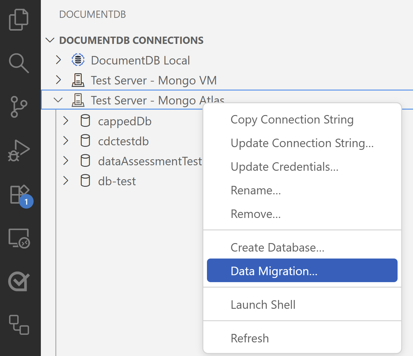 Screenshot do menu de contexto em Visual Studio Code.