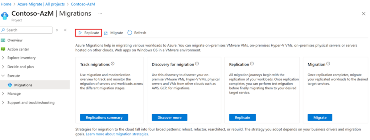 Captura de tela da seleção da opção Replicar.