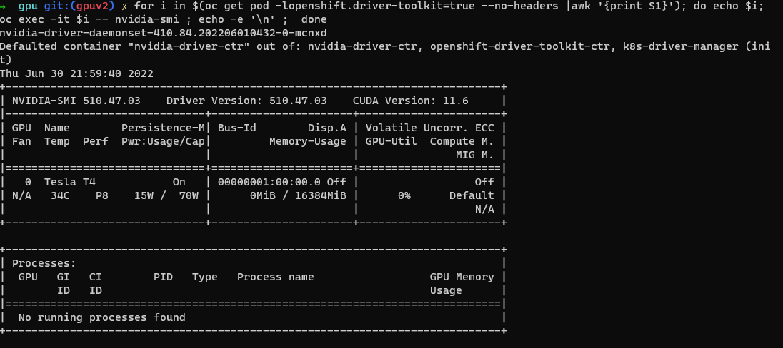 Captura de tela da saída mostrando as GPUs disponíveis.