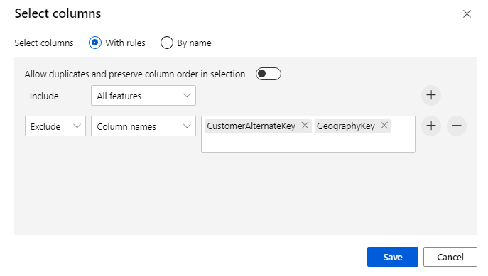 Captura de tela mostrando colunas que são removidas.