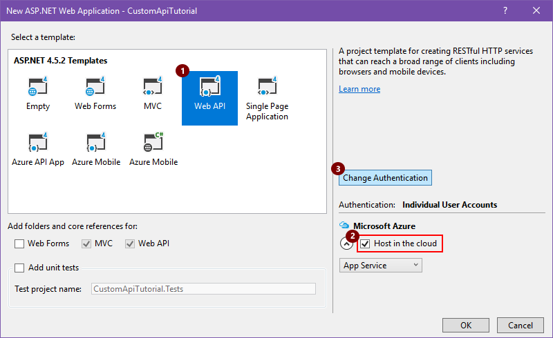 Imagem da caixa de diálogo Novo aplicativo Web ASP.NET.