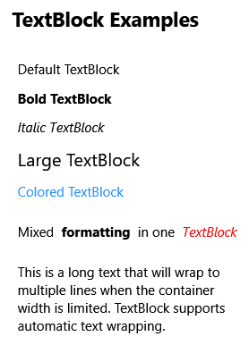 Captura de tela de um aplicativo WPF demonstrando diferentes estilos TextBlock.