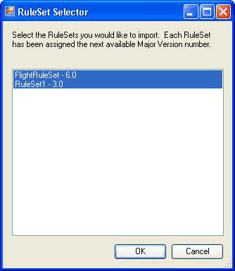 Captura de tela mostrando a caixa de diálogo Seletor de RuleSet.