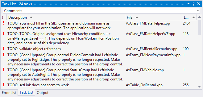 Screenshot of the Task list.