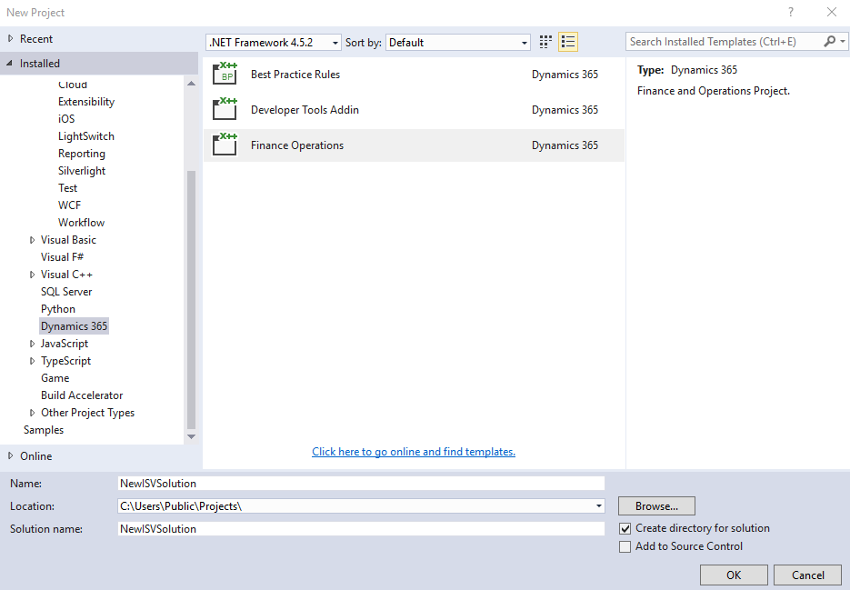 Screenshot of creating an ISV solution.