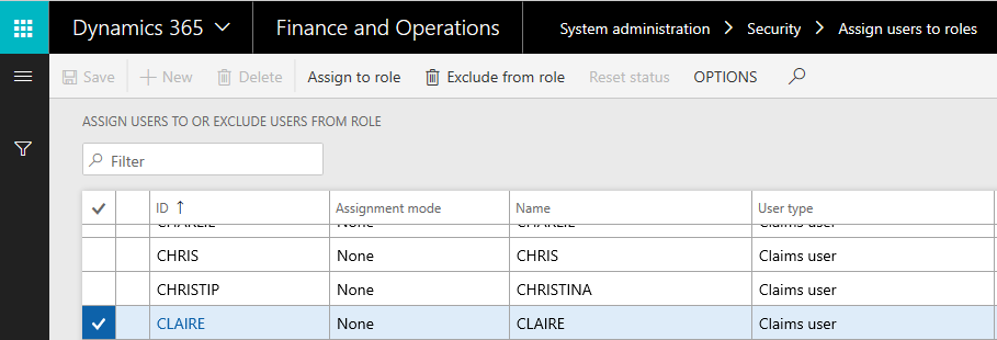 Screenshot of the Assign Users to Roles page.