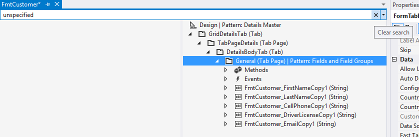 Screen shot showing Clear search option on the far right of screen.