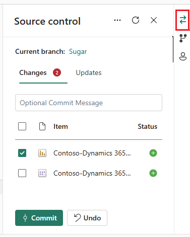 Screenshot do control panel de origem mostrando o status dos itens alterados.