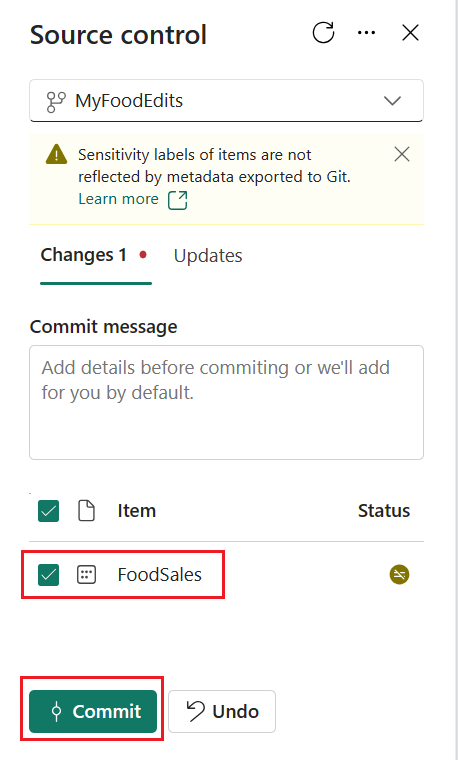 Captura de tela da confirmação de alterações na interface do usuário.