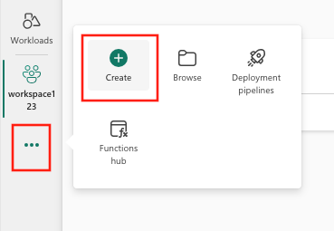 Captura de tela do botão Criar localizado na navegação do menu vertical.