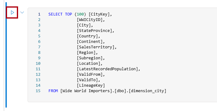 Captura de tela do notebook, destacando o botão Executar célula para a célula de código.