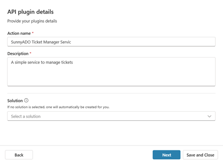 Detalhes do plug-in de API.