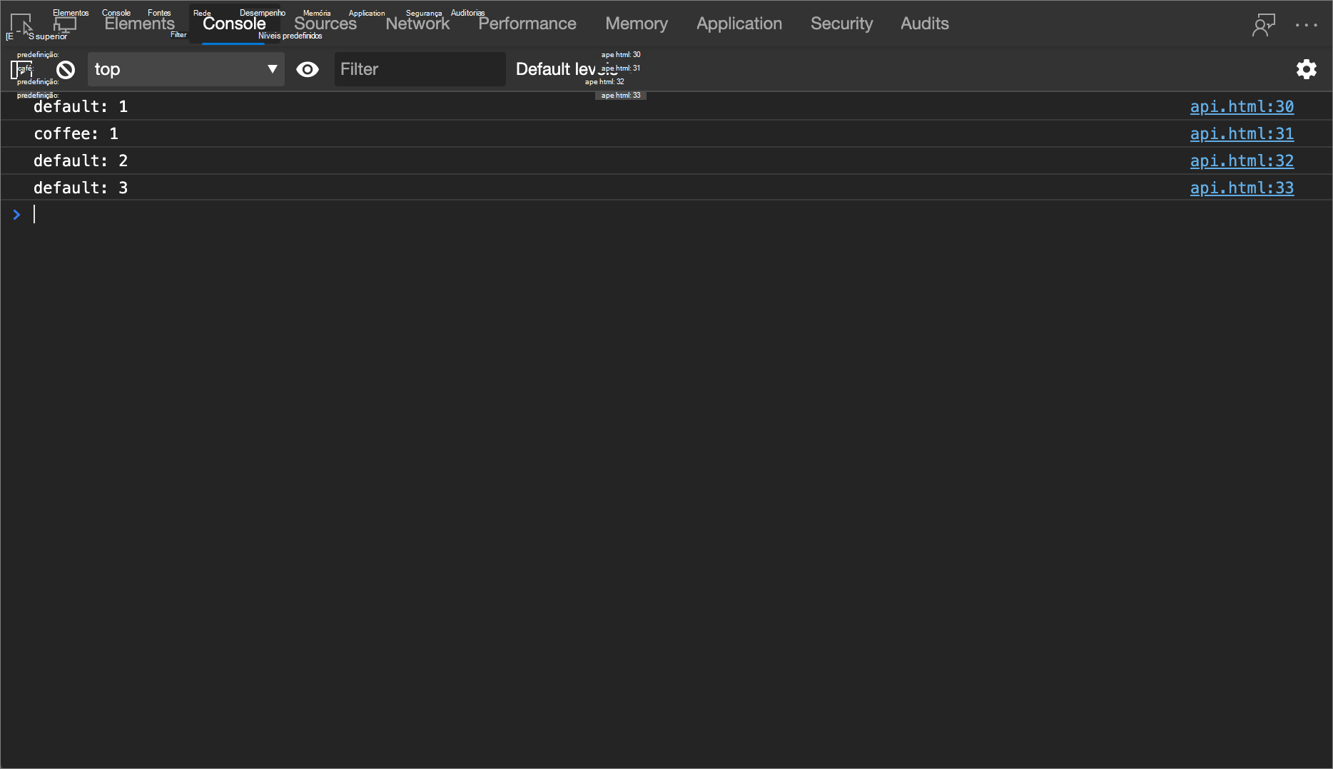 O resultado do exemplo console.count()