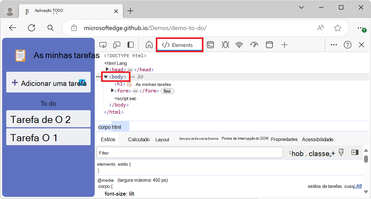 Inspecionar um elemento com inspect()